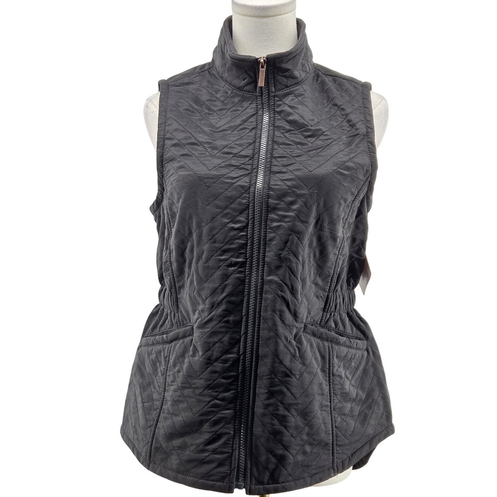 Blue Mountain Vest Womens XS Black Quilted Fleece Mid-Length Full Zip Pockets